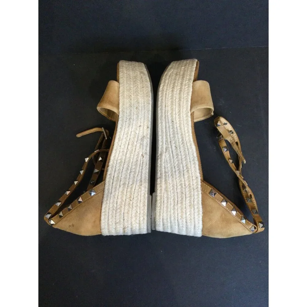 Marc Fisher Jazlyn Platform Espadrille Sandals Size 8M Studded Straps Jute Wedge